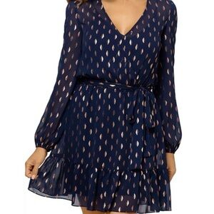 Navy and Gold Wrap Patterned Dress